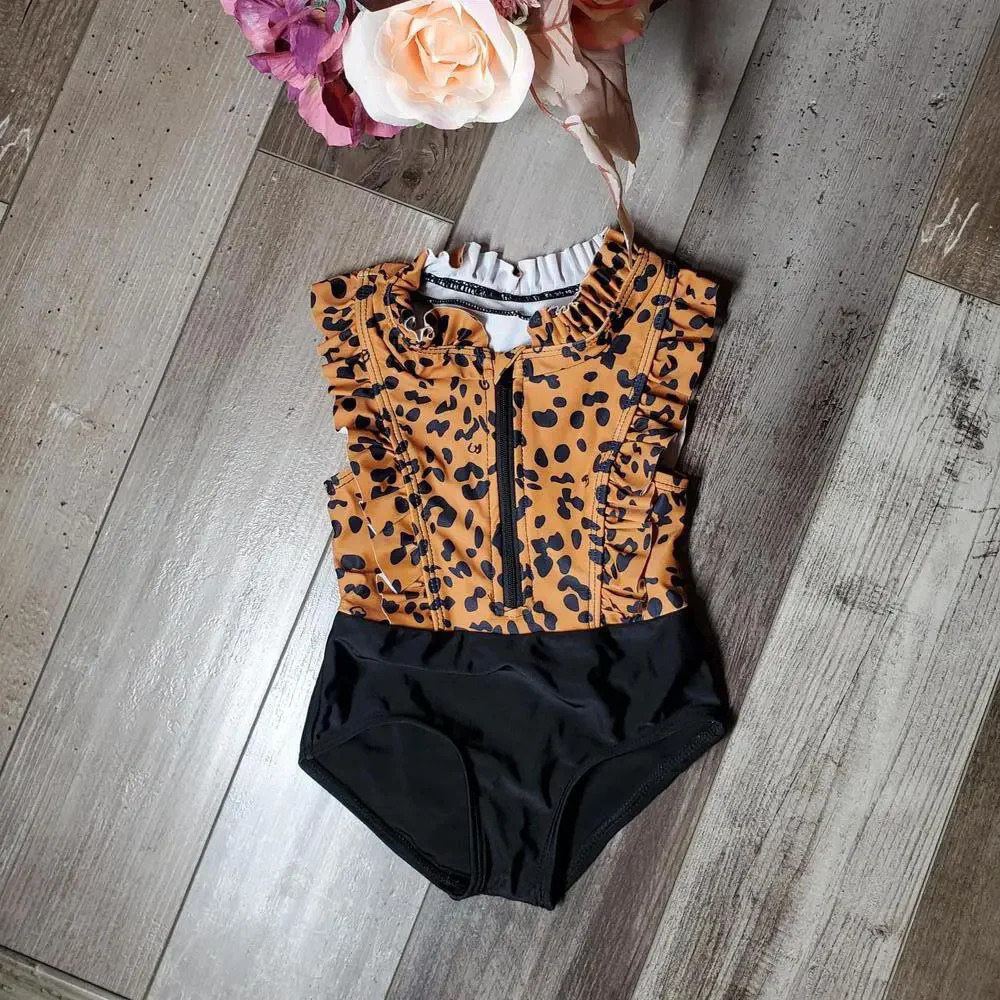 SHEIN Baby Girl Animal Print One Piece Ruffle Swimsuit Size 80 NWOT